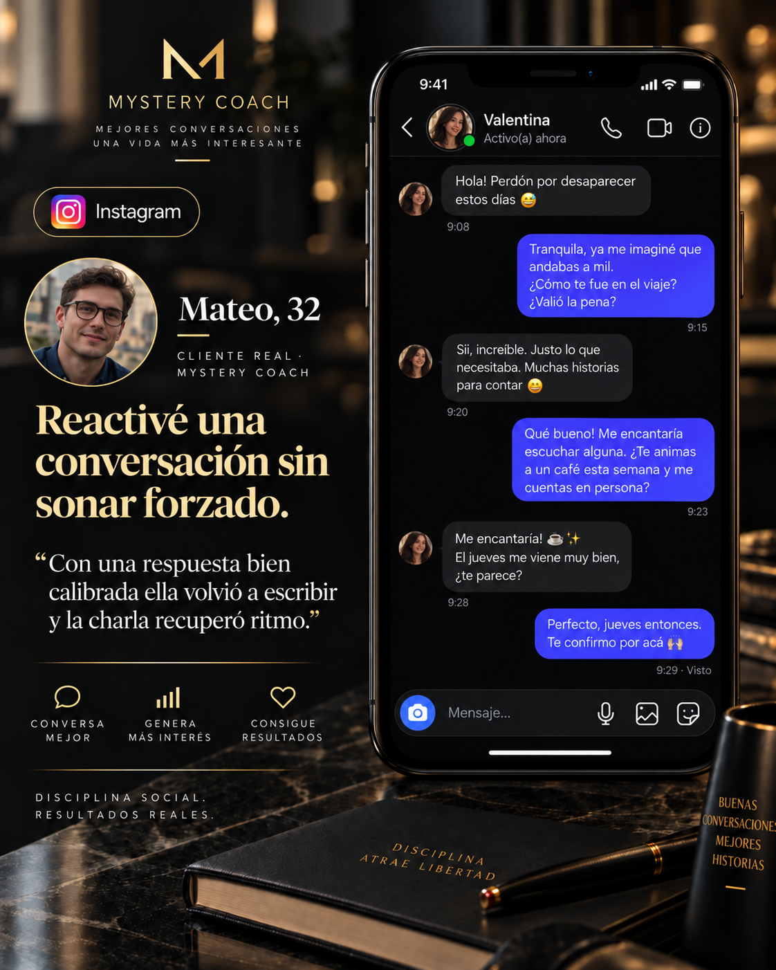 Testimonio de usuario de 32 años usando Mystery Coach